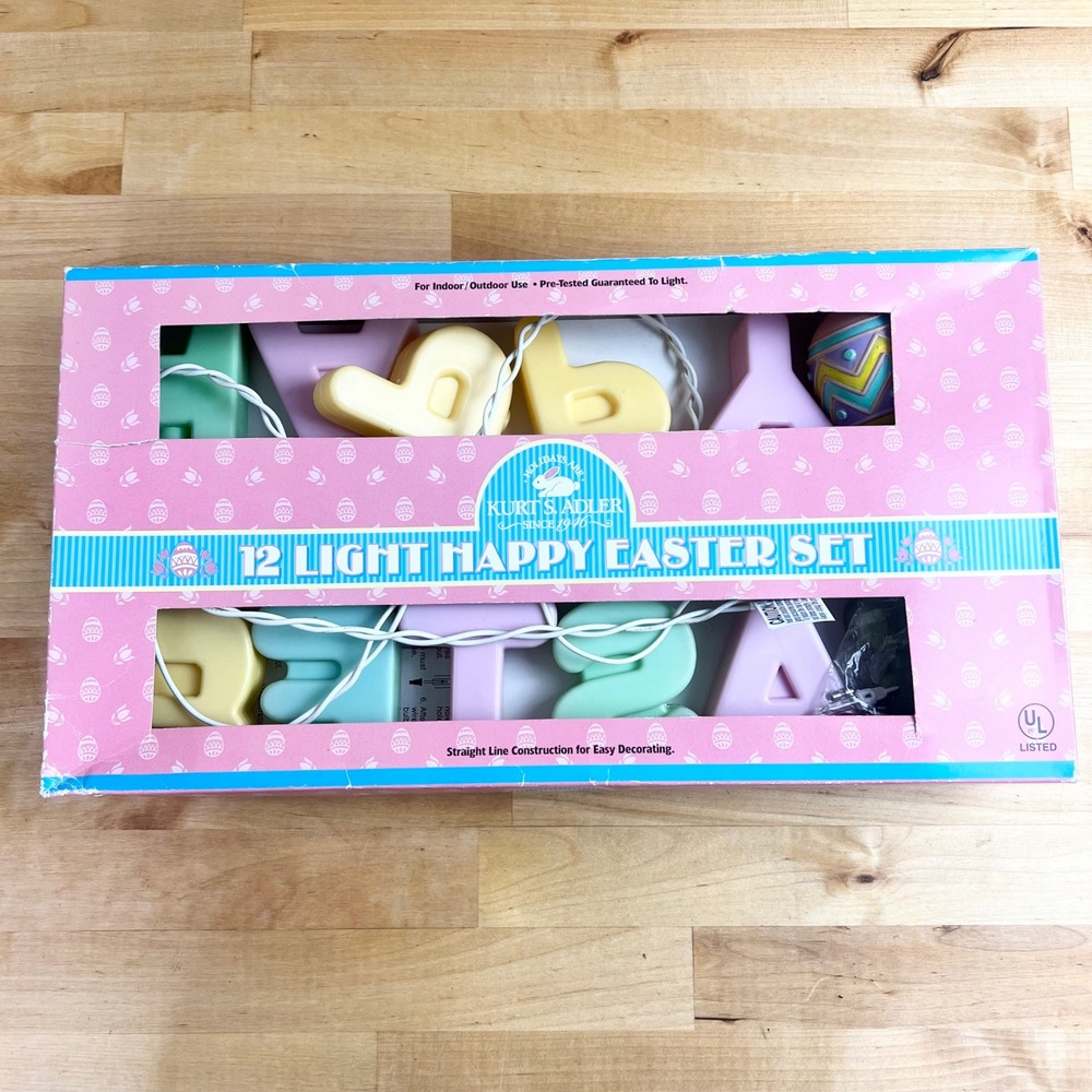 Kurt S Adler Vintage 12‎ Light Happy Easter Set Pastel String Lights TESTED
